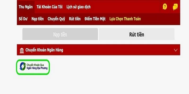 Chọn mục rút tiền về ngân hàng