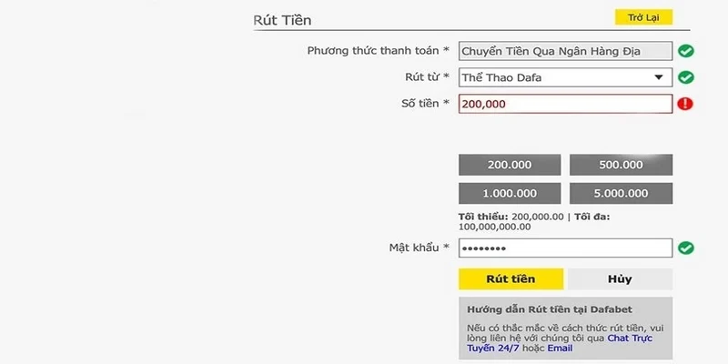 Thông tin để rút tiền từ Dafabet về ngân hàng